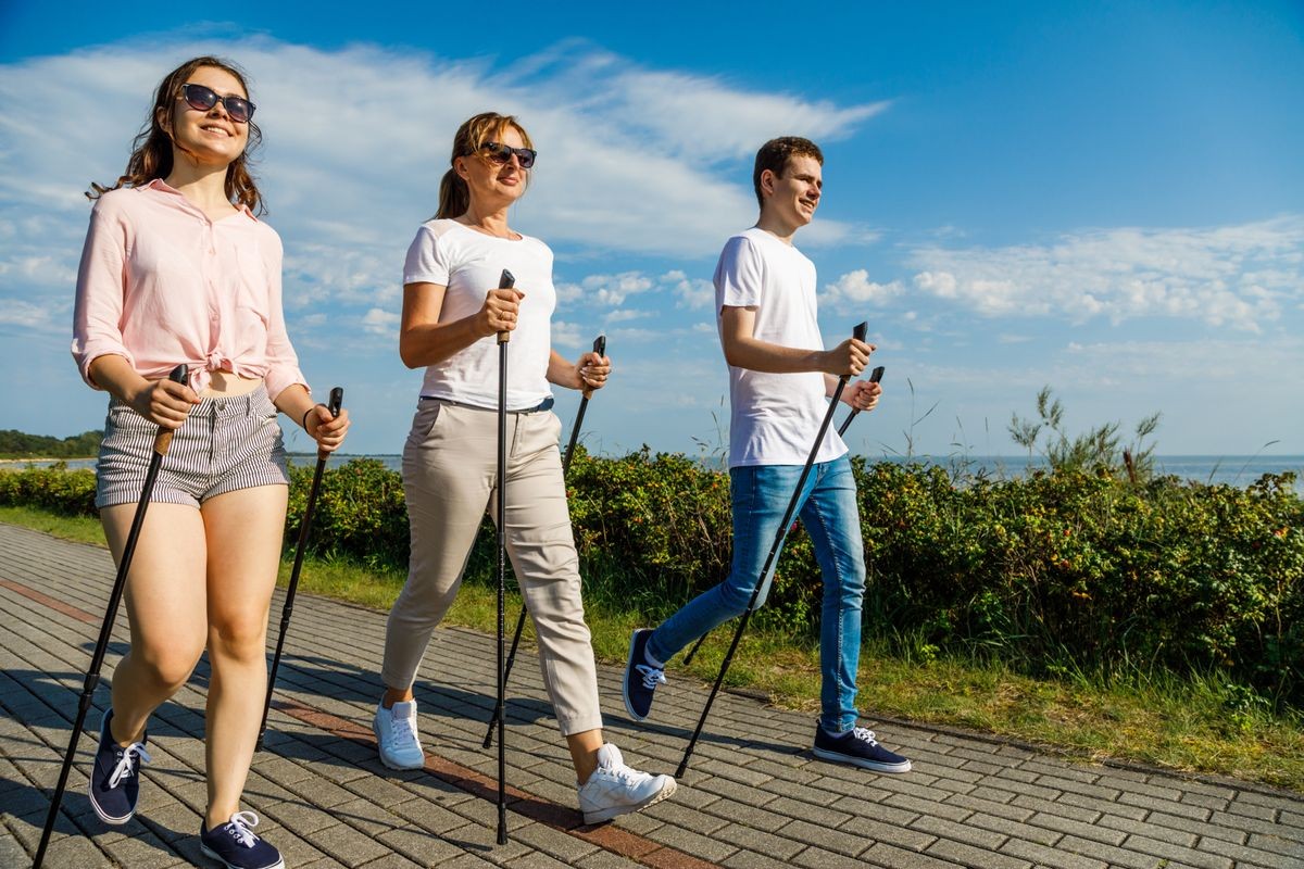 Nordic walking- Family training at seaside Nordic walking- Family training at seaside